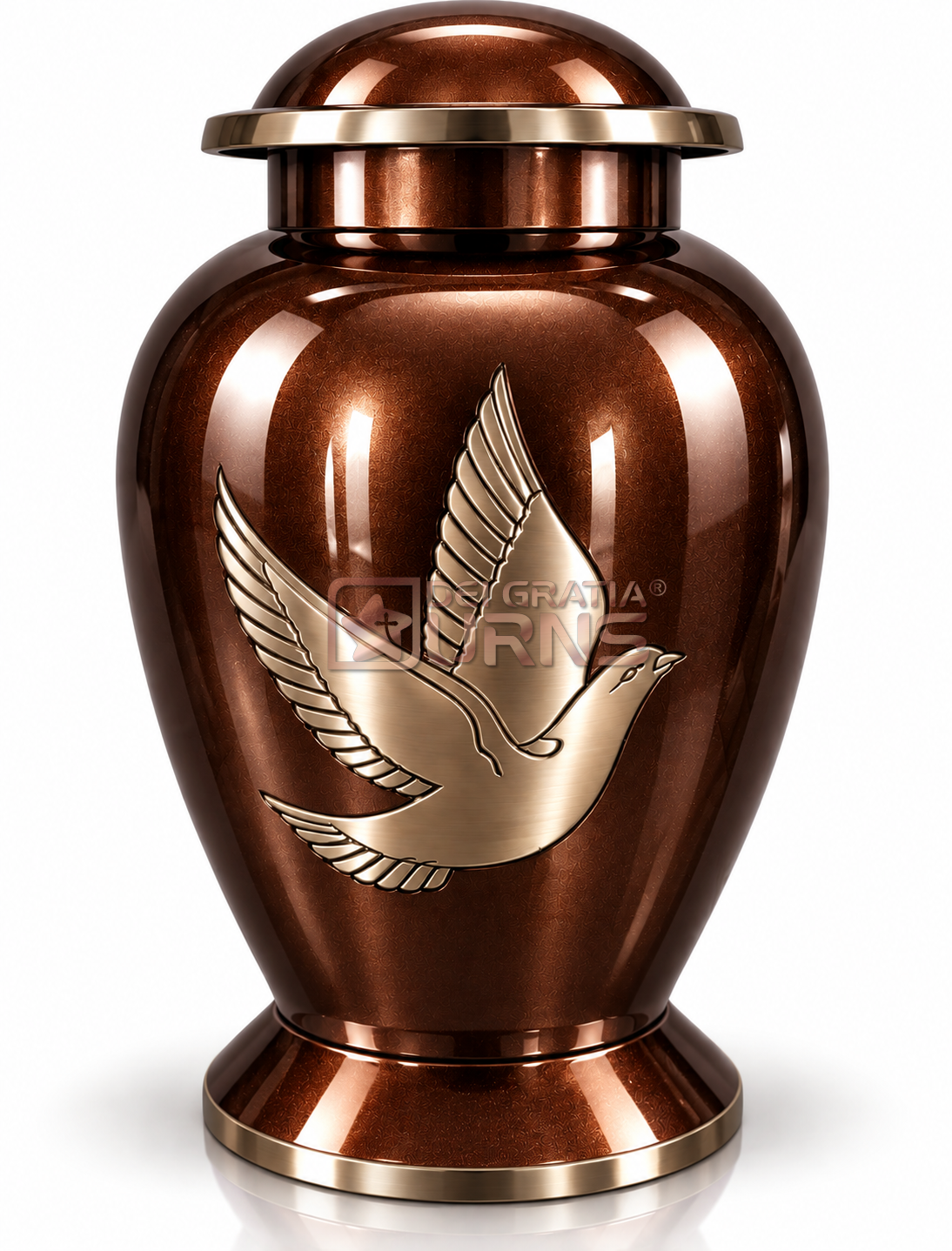 Bronze cremation urn with silver dove motif
