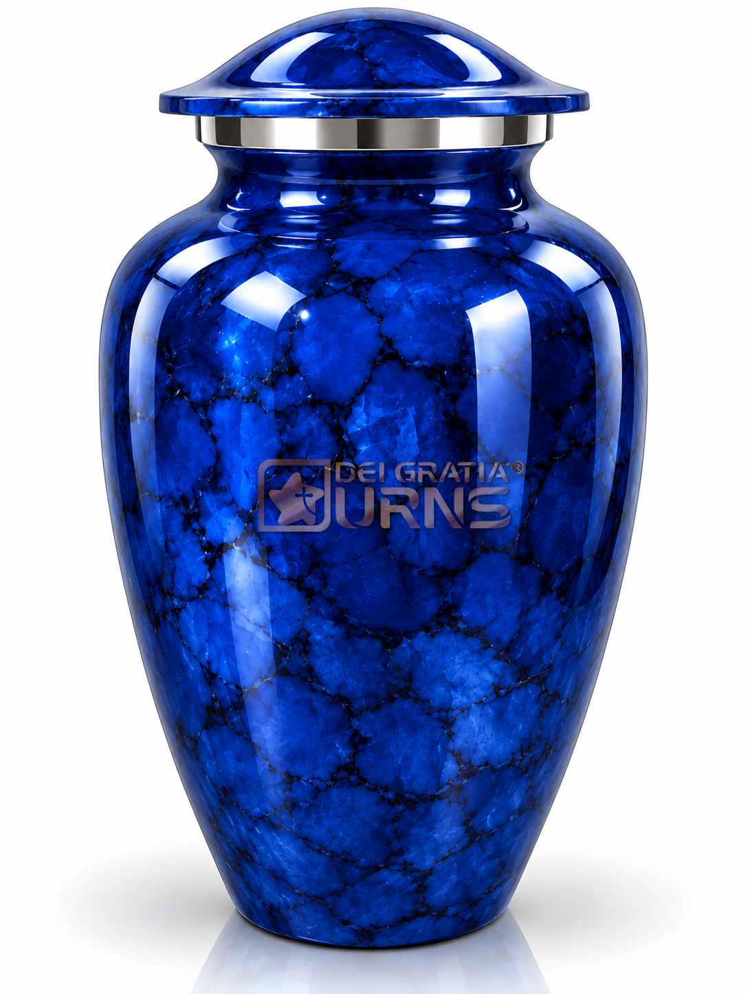 Royal Blue Marbled Cremation Urn 1 Royal blue marbled cremation urn with silver band and fitted lid