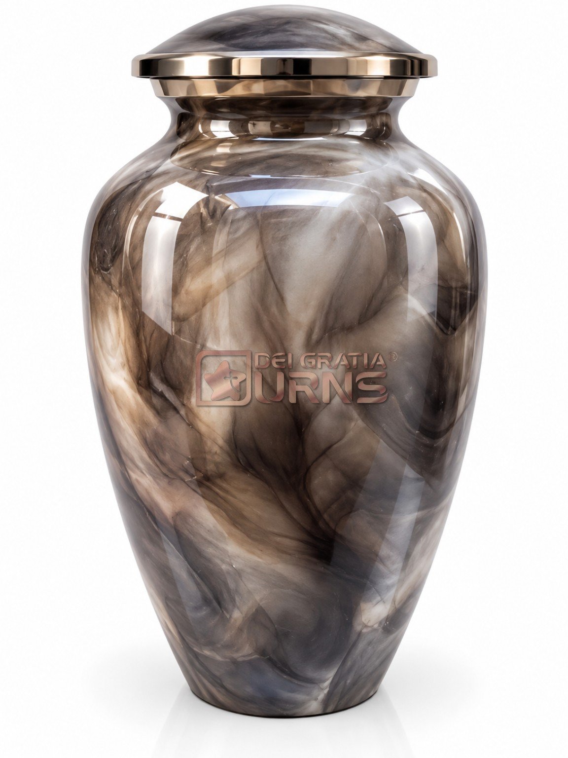 Smoky Grey Marbled Cremation Urn, front view showing smoky grey and brown marbled pattern